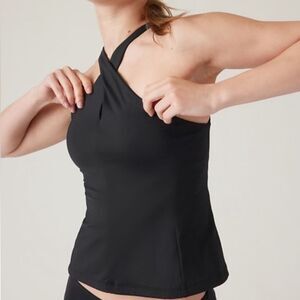 NWT Athleta Crossed Tankini Wireless Swim Top Black Medium 36" to 37" bust
